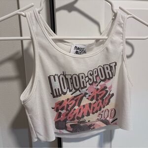 Princess Polly White Graphic Crop Tank Top medium